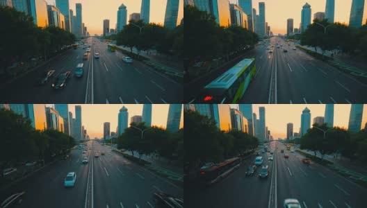 日落时分北京CBD的交通状况高清在线视频素材下载