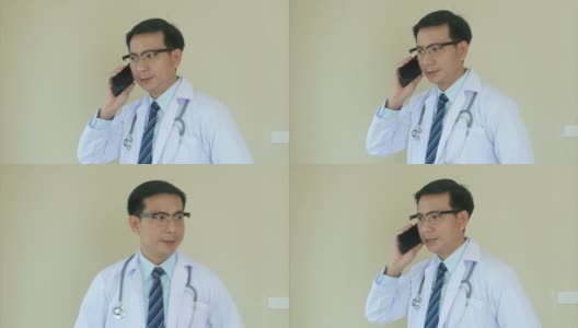 医生面部表情的肖像，使用智能手机高清在线视频素材下载