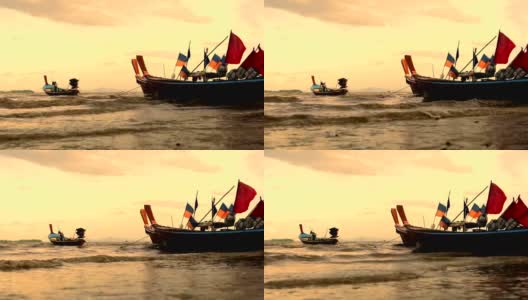 泰国出租车船:传统的木制长尾船高清在线视频素材下载