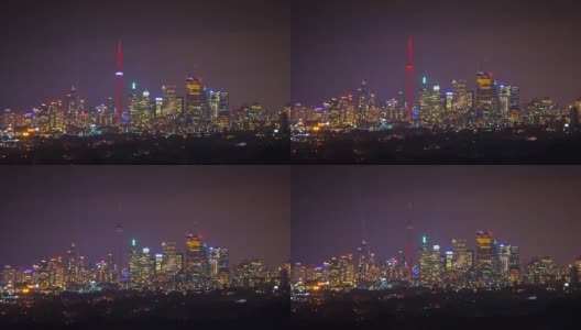 多伦多城市在夜晚天际线的时间流逝高清在线视频素材下载