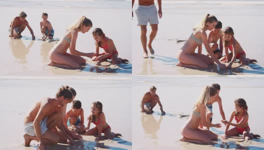 一家人一起在海滩上玩暑假高清在线视频素材下载