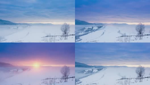 山峰上的雪被风吹走了。冬天的风景。天很冷，下着雪。高清在线视频素材下载