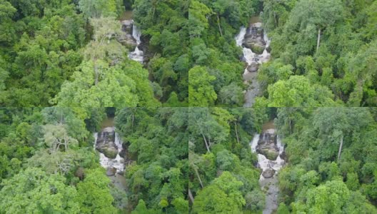 鸟瞰图的Sirithan瀑布与水花溅其中一个著名的瀑布在Doi Inthanon国家公园山。位于泰国清迈。高清在线视频素材下载