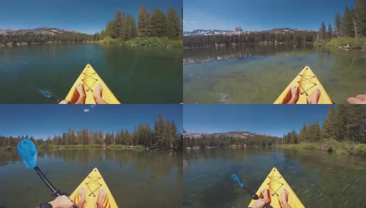 一名男子在平静的湖面上划皮艇的时间间隔高清在线视频素材下载