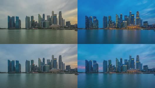 日日夜夜的新加坡城市天际线与滨海湾时间流逝4K高清在线视频素材下载