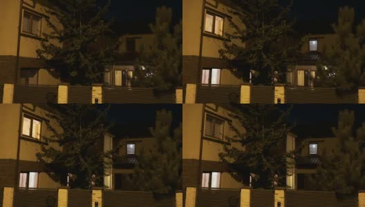 建立外部住宅智能住宅的拍摄，在夜间测试每个房间的灯光自动化高清在线视频素材下载