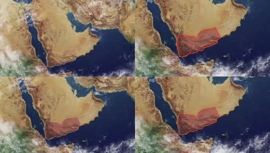 也门地图和边界，中东，阿拉伯半岛的物理地图，地图与浮雕和山脉高清在线视频素材下载