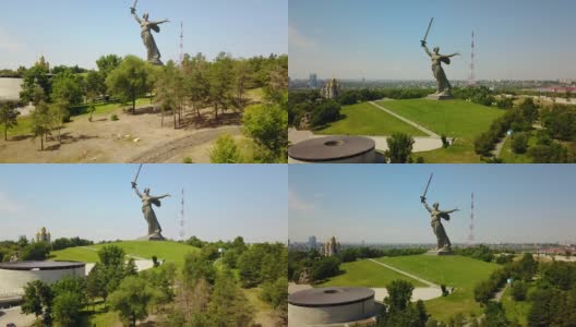 航拍马耶夫库尔干的祖国雕像。高清在线视频素材下载