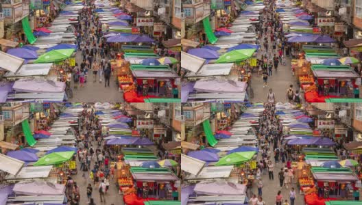 4K Time Lapse俯视图香港孟角地区传统市场场景高清在线视频素材下载