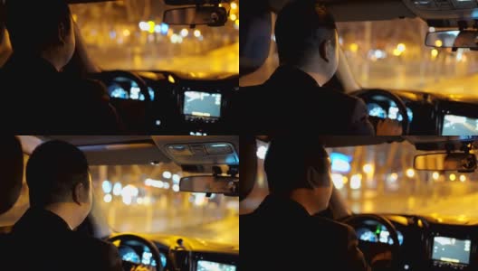 男人在晚上开车高清在线视频素材下载
