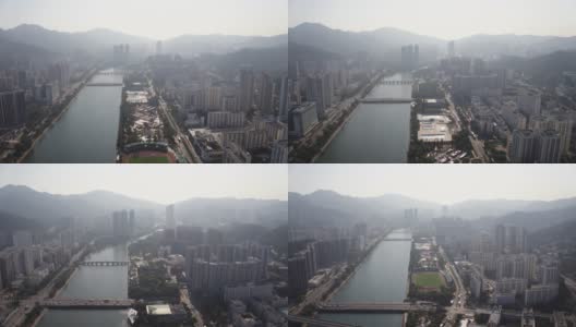 香港航拍v116飞越沙田城妈河，一览都市风光高清在线视频素材下载
