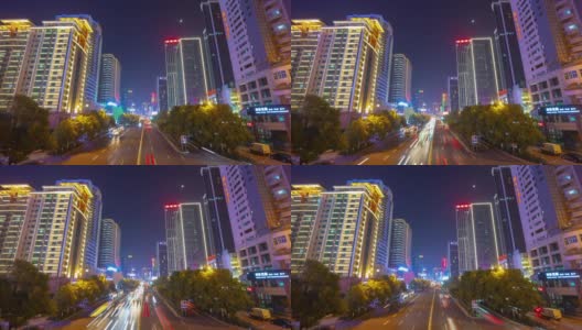 长沙市中心夜间时间照明交通街道桥梁全景时间间隔4k中国高清在线视频素材下载