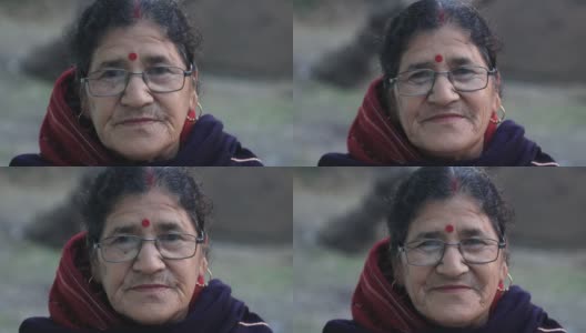 一位印度老年妇女的肖像高清在线视频素材下载