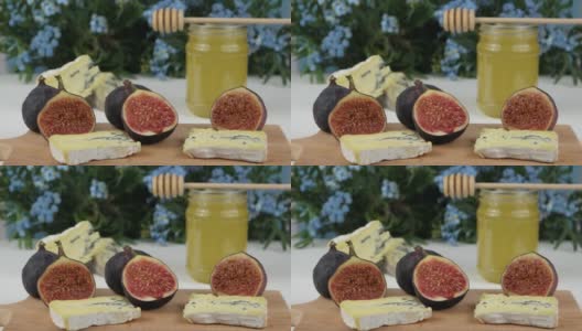 蜂蜜，蓝纹奶酪和无花果，最适合搭配蓝纹奶酪高清在线视频素材下载