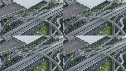 城市高架桥与轨道交通并存的交通景观鸟瞰图高清在线视频素材下载