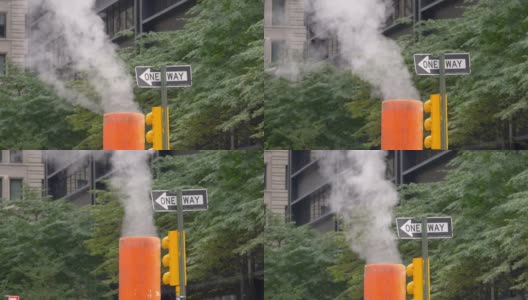 纽约曼哈顿街道上的烟囱冒出的烟，慢动作180帧/秒高清在线视频素材下载