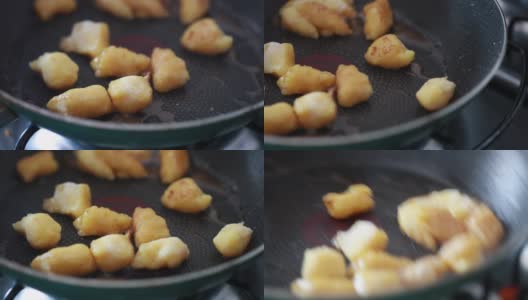 在飞锅里做汤圆，特写食物高清在线视频素材下载