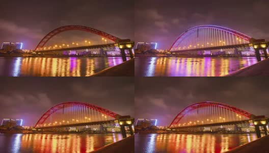 夜光照亮武汉城著名的青川大桥滨江湾全景，4k时间流逝中国高清在线视频素材下载