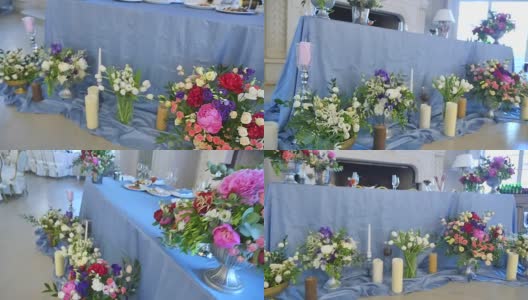 婚礼桌子装饰在蒂凡尼的颜色高清在线视频素材下载