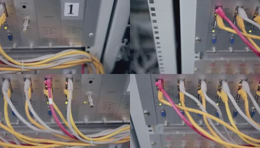 数据中心。现代网络设备-电缆和布线连接服务器高清在线视频素材下载