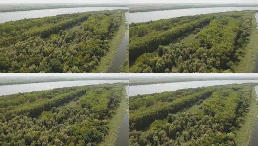 空中拍摄的河岛与绿色的树木，流入Dnipro盆地高清在线视频素材下载