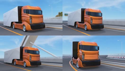 高速公路上的橙色自动驾驶卡车高清在线视频素材下载