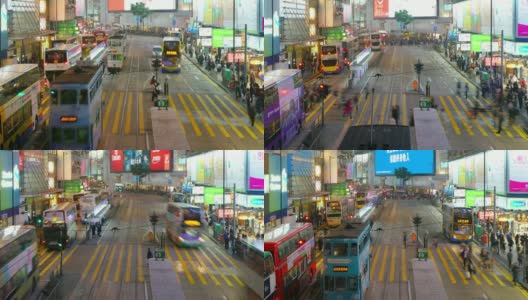(缩小)香港铜锣湾夜晚的人流与交通。高清在线视频素材下载