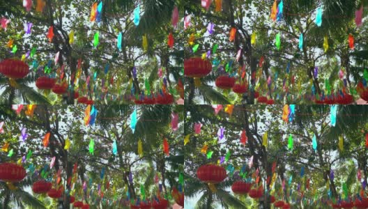 亚洲树叶装饰上的仙女灯高清在线视频素材下载