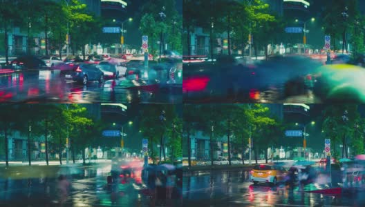 在雨中，人群穿过台湾台北市忠孝东路高清在线视频素材下载