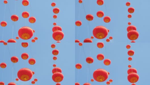 中国的红灯笼在天空庆祝春节高清在线视频素材下载