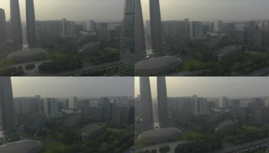 日落时分成都市国家金融中心交通道路航拍4k中国全景图高清在线视频素材下载