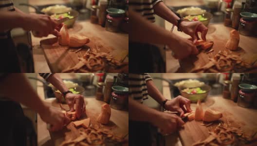 在厨房切红薯高清在线视频素材下载