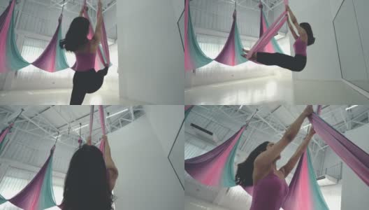 空中瑜伽女子练习高清在线视频素材下载