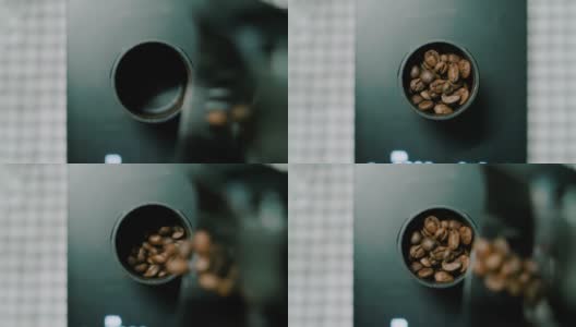 用磅秤称一下咖啡豆的重量。高清在线视频素材下载