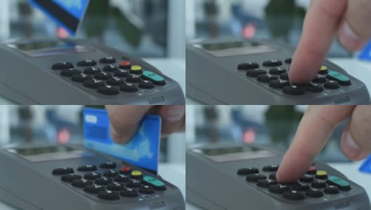 用蓝色信用卡在手机上拨密码高清在线视频素材下载