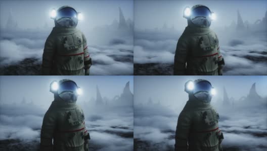 宇航员在外星球。火星表面。太空旅行。现实的4 k的动画。高清在线视频素材下载