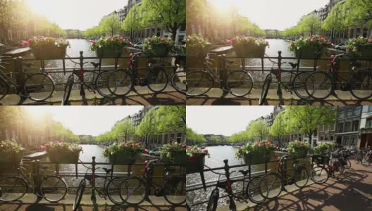 阿姆斯特丹有运河和自行车高清在线视频素材下载