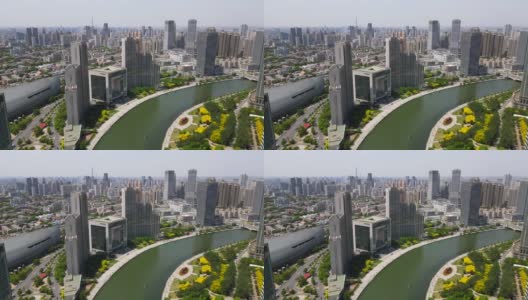 天津金融中心现代建筑航拍高清在线视频素材下载
