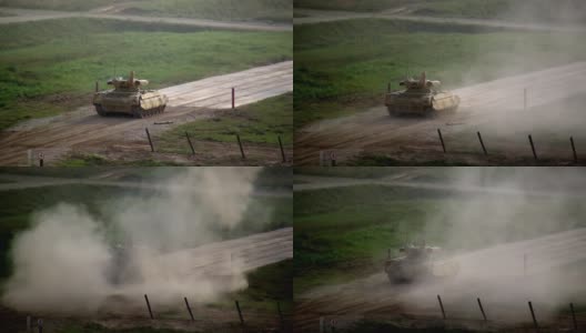 俄罗斯战争机器军事机器人坦克射击演习。高清在线视频素材下载
