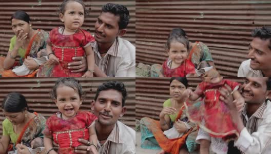 幸福的印度亚裔农村家庭，有两个孩子高清在线视频素材下载