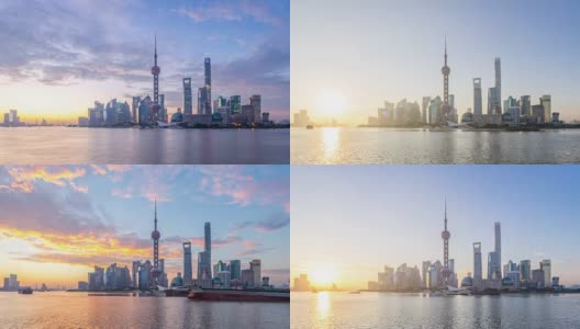上海日出的现代都市景观，时光流逝，4K高清在线视频素材下载