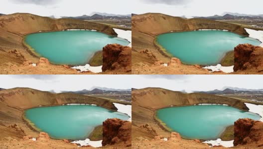 美丽的绿松石色湖火山口，位于冰岛东北部，克拉夫拉地热区附近的Myvatn高清在线视频素材下载