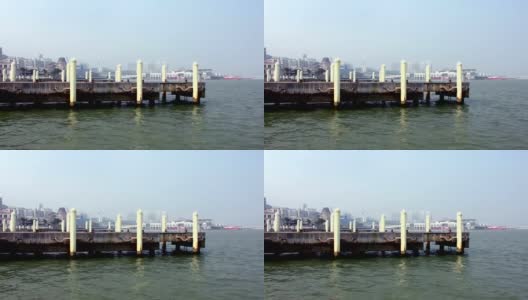 澳门渔人码头的空系泊柱高清在线视频素材下载