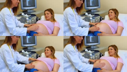 医生把手按在孕妇的肚子上高清在线视频素材下载