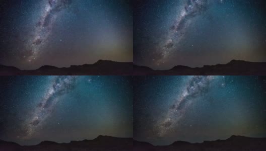 纳米比亚纳米布沙漠外的星空和明亮的银河的明显旋转。时间流逝的视频。高清在线视频素材下载