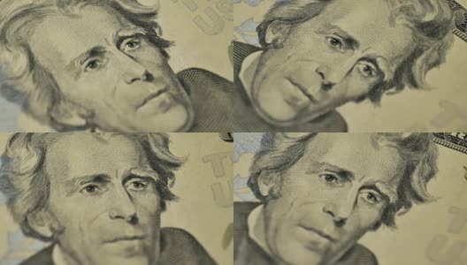 美国第七任总统安德鲁·杰克逊的肖像印在20美元纸币上高清在线视频素材下载