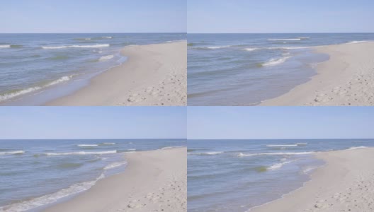 白色沙滩。即将离任的沿海线。缓慢的运动。高清在线视频素材下载