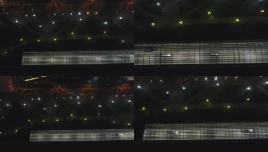 智利圣地亚哥市夜间空中飞行的城市交通地下隧道高清在线视频素材下载