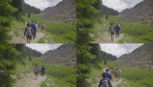 五个朋友一起徒步旅行高清在线视频素材下载