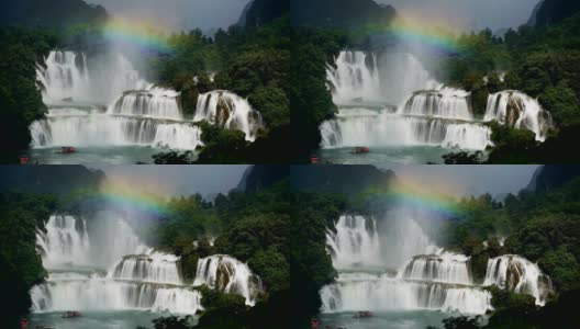 越南的Bangioc瀑布和中国的Detian瀑布，位于边境附近，人们可以看到这两个国家的瀑布。高清在线视频素材下载